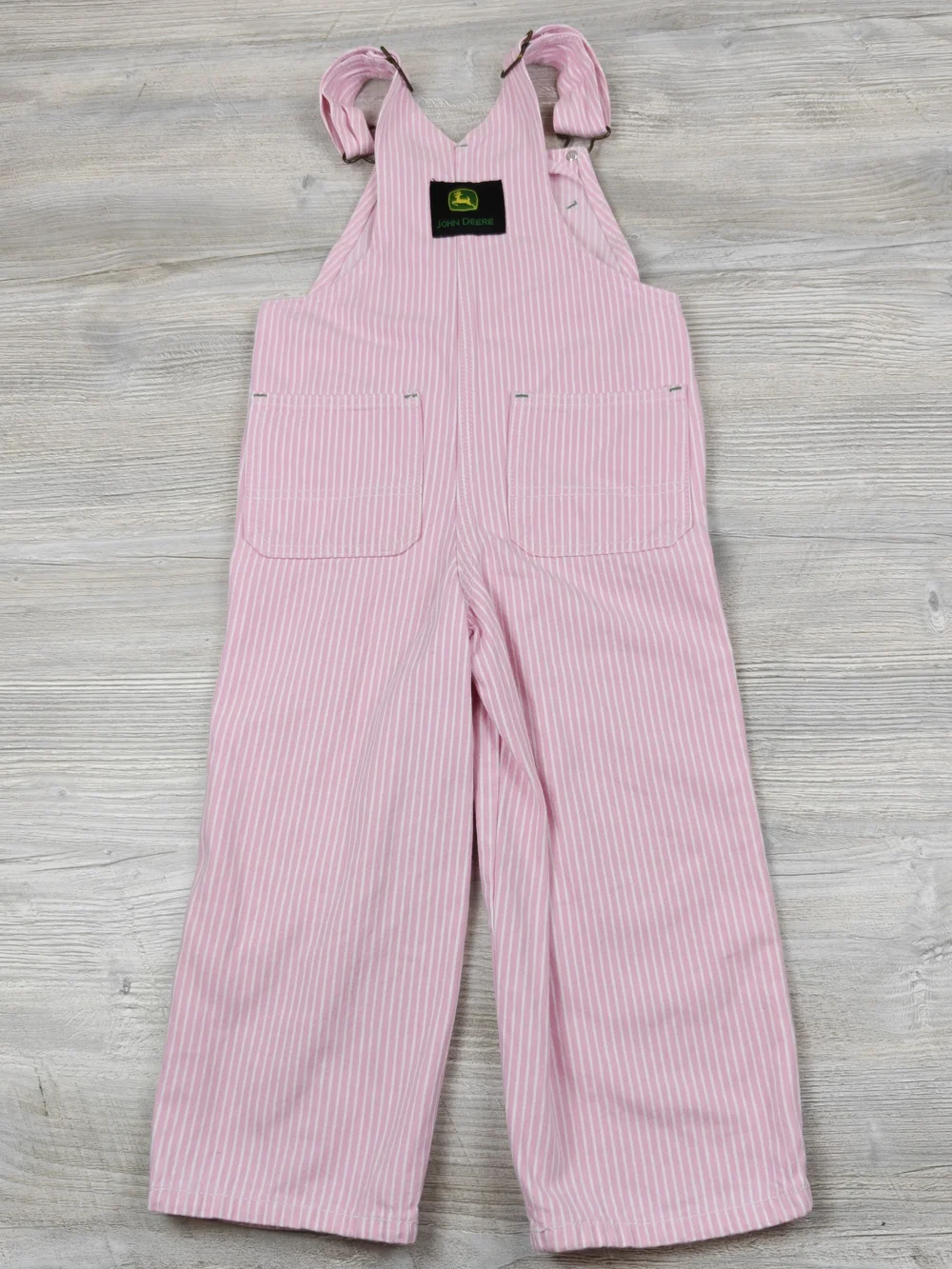 John Deere Overalls Girls 4T Pink Pinstriped Bib Pockets Farmer Cowgirl Rancher